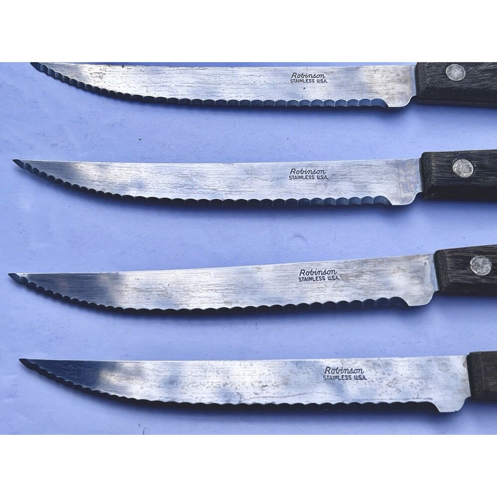 Vintage 1960s  Robinson Stainless USA Steak Knife Set of 4 Serrated Knives